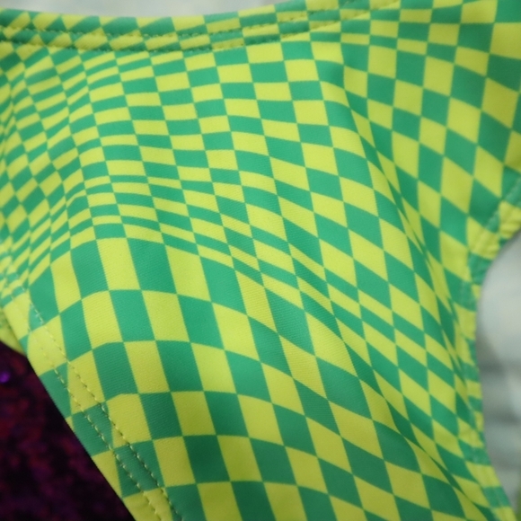 CHECKERBOARD BIKINI L Shein Strapless Cheeky Cute Summer Neon Dayglo Bright - Picture 4 of 7